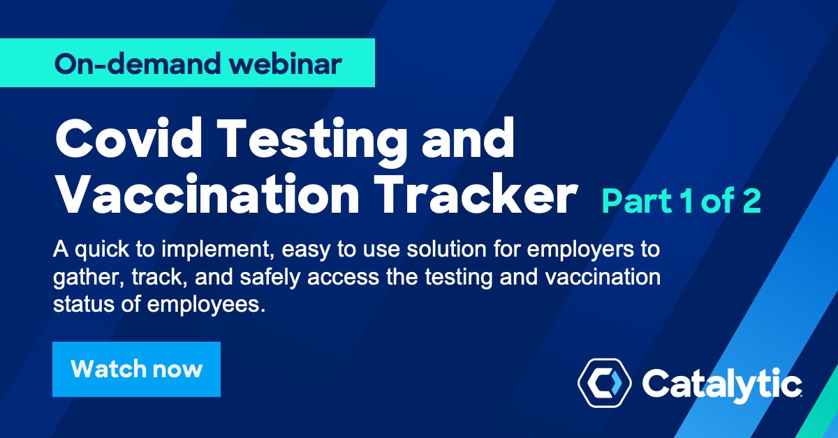 Miss our recent #Covid tracking webinar? No problem.

Watch part one of our webinar series for a quick run-through on how to download and implement Catalytic’s #nocode #workflow: hubs.ly/Q013LdYW0

#covid19testing #workplacehealth