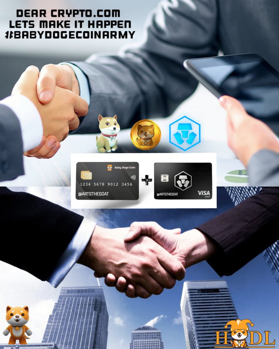 XenMatic's tweet photo. Sometimes all it takes is a few handshakes 🤝 to establish a healthy partnership or listing 🐶

@babydoge + @CryptoCom = 🌝

Like, Comment &amp; Retweet! 🚨

#BabyDogeCoin #BabyDoge
#Cro #CryptoCom #Crypto
#BabyDogeArmy #BabyDogeArmyBR 
#BabyDogeNFT #CronosChain #ETH https://t.co/1seWOFqETC