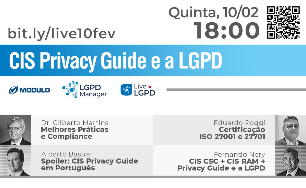 modulogrc's tweet photo. Os CIS Controls são o principal, mais completo e mais atualizado framework para avaliação de segurança cibernética e este é o tema da nossa live dia 10/02 as 18h. Inscreva-se: https://t.co/RMGicPAAuN 

#lgpd #leigeraldeprotecaodedados  #protecaodedados #dadospessoais https://t.co/CTEZaalVGj