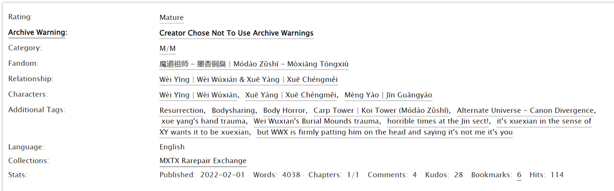 androktasiaa's tweet photo. hello, i wrote something for the rarepair exchange :)) 

⚔️4k, mature, canon divergence, xuexian (sort of)
😊what if wwx was resurrected early?
🙄but the ritual went wrong 
😡and now he's stuck sharing this stupid body with some second-rate demonic cultivator!

link below ⬇️ https://t.co/V4cZlOuInv
