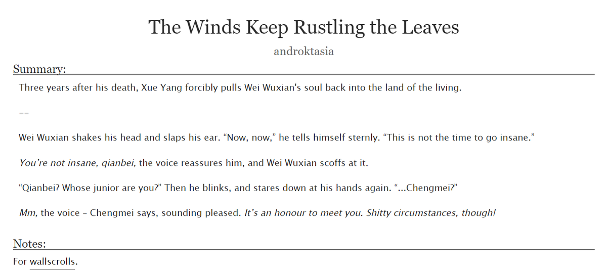 androktasiaa's tweet photo. hello, i wrote something for the rarepair exchange :)) 

⚔️4k, mature, canon divergence, xuexian (sort of)
😊what if wwx was resurrected early?
🙄but the ritual went wrong 
😡and now he's stuck sharing this stupid body with some second-rate demonic cultivator!

link below ⬇️ https://t.co/V4cZlOuInv