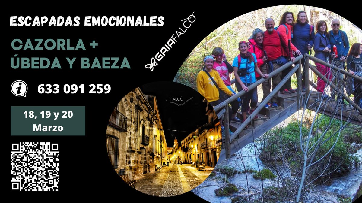 Gaia_Falco's tweet photo. #EscapadasEmocionales
#SENDERISMO EN #CAZORLA + #ÚBEDA Y #BAEZA
18, 19 y 20 Marzo/22
Paradas en #Petrer #Alicante #Murcia
- 2 noches AD
- Paseo x Baeza
- Paseo x Úbeda
- Seguros R.C.
- Autobús
- Senderismo en Cazorla
Enlace web: https://t.co/GX797bIjF1
152 € 
Telf.: 633 091 259 https://t.co/KD61LOb4j2