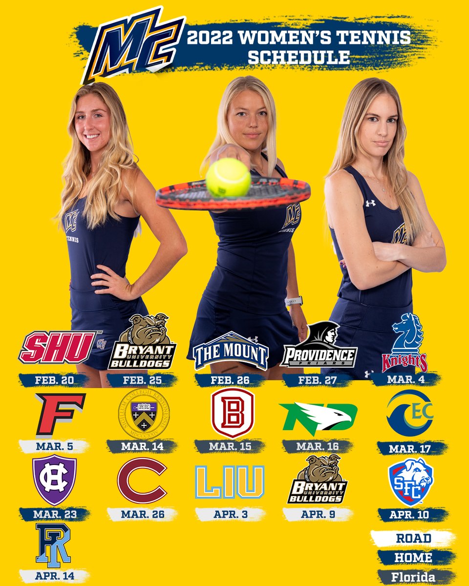 MerrimackTEN's tweet photo. The Warriors are back and better than ever!

Here's a look at both the men's and women's teams schedules for the 2022 Spring Season‼️👀

#GoMack https://t.co/WZWxAnVtA0