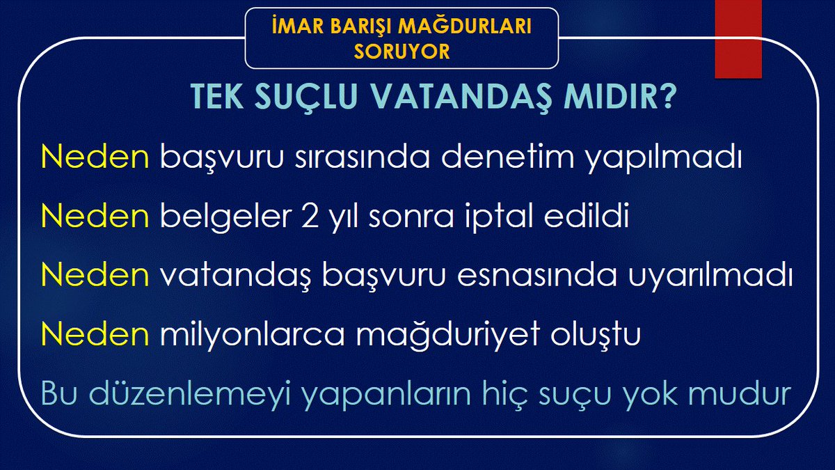 YapıKayıt AcilYasa
Telafisi olmayan yıkım kararları ne devlete ne de vatandaşa kimseye fayda sağlamaz
#imarbarışıgüncellensin 
#yapikayitgeriverilsin
<a href="/Akparti/">AK Parti</a>
<a href="/herkesicinCHP/">CHP 🇹🇷</a>
<a href="/iyiparti/">İYİ Parti</a>
<a href="/MHP_Bilgi/">MHP</a>
<a href="/SaadetPartisi/">Saadet Partisi</a>
<a href="/T_Karamollaoglu/">Temel Karamollaoğlu</a>
<a href="/akadirkaraduman/">Abdulkadir KARADUMAN</a>
<a href="/GelecekPartiTR/">Gelecek Partisi</a>
<a href="/devapartisi/">DEVA Partisi</a>