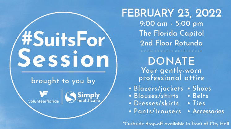 VolunteerFla's tweet photo. "One of the best things about Volunteer Florida is that we don't just support service in Florida, we live it,” said VF CEO @csime90. #SuitsforSession https://t.co/63NIwF1F08 https://t.co/CSS0OImaqj