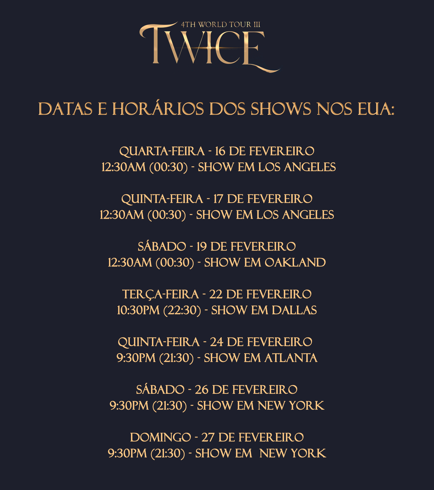 TWICE (NO) Brasil on X: LEMBRETE: Os dois primeiros shows da