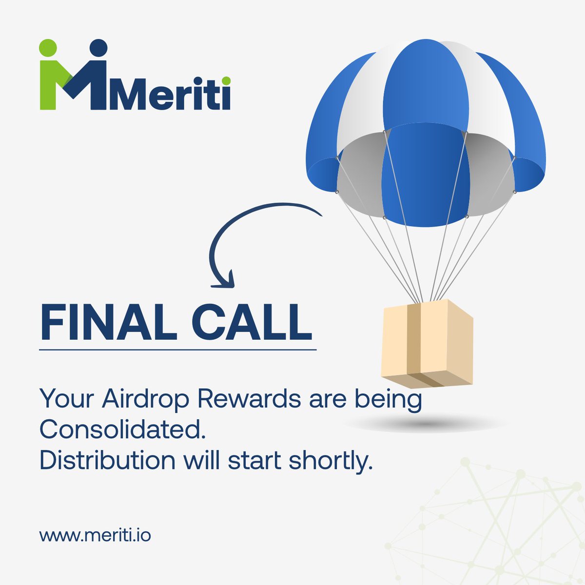 🚨 THIS IS THE FINAL CALL 🚨

👉Your Meriti Airdrop Rewards are being Verified and Consolidated.

👉 In the bonus round, you can get an additional 100k Merit Tokens just for completing your KYC in the account.

For any queries- contact@meriti.io