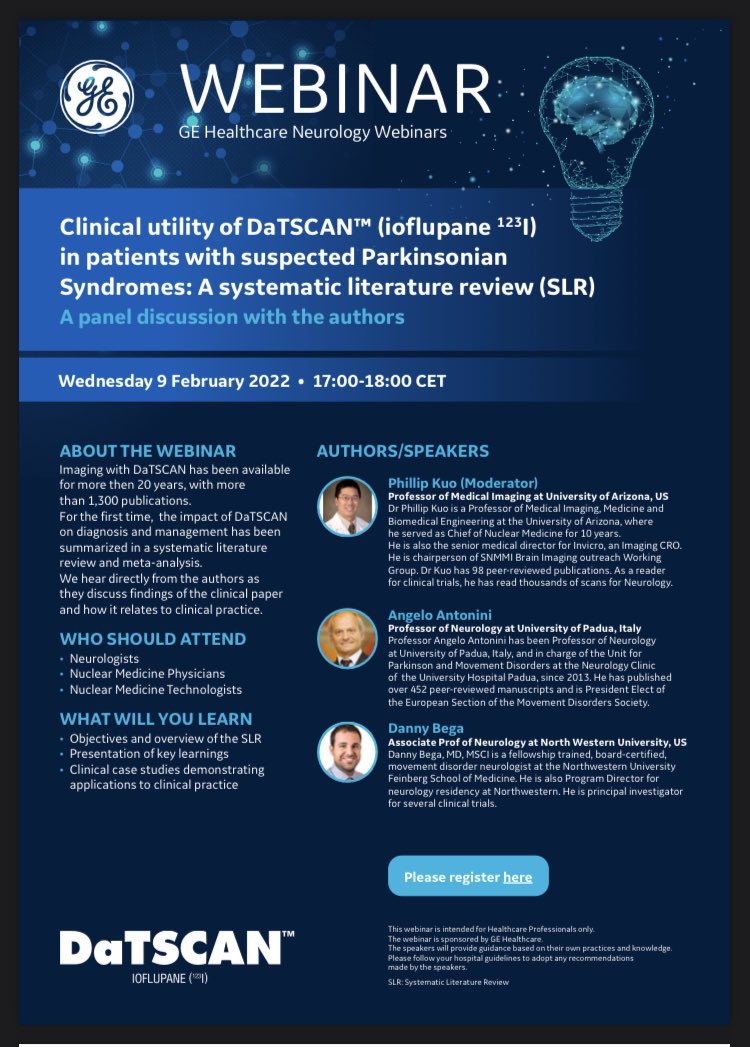 angelo_antonini's tweet photo. tomorrow join the webinar on Usefulness of #Datscan #Parkinson diagnosis.. you can register at https://t.co/Nnf03e1miX https://t.co/jnFWQlVyhO
