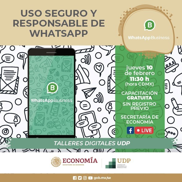 SE_mx's tweet photo. #NoTePierdas el taller “Uso seguro y responsable de WhatsApp”.

🧏🏽‍♀️🏫 Conocerás las medidas de seguridad y uso responsable en WhatsApp Business.

📣 ¡Sin registro previo!
🗓 10 de febrero
⏰ 11:30 h.

Síguelo en vivo en nuestra cuenta de Facebook en 👇🏻
https://t.co/Kpo97WdKzu https://t.co/ziqDjBEPFp