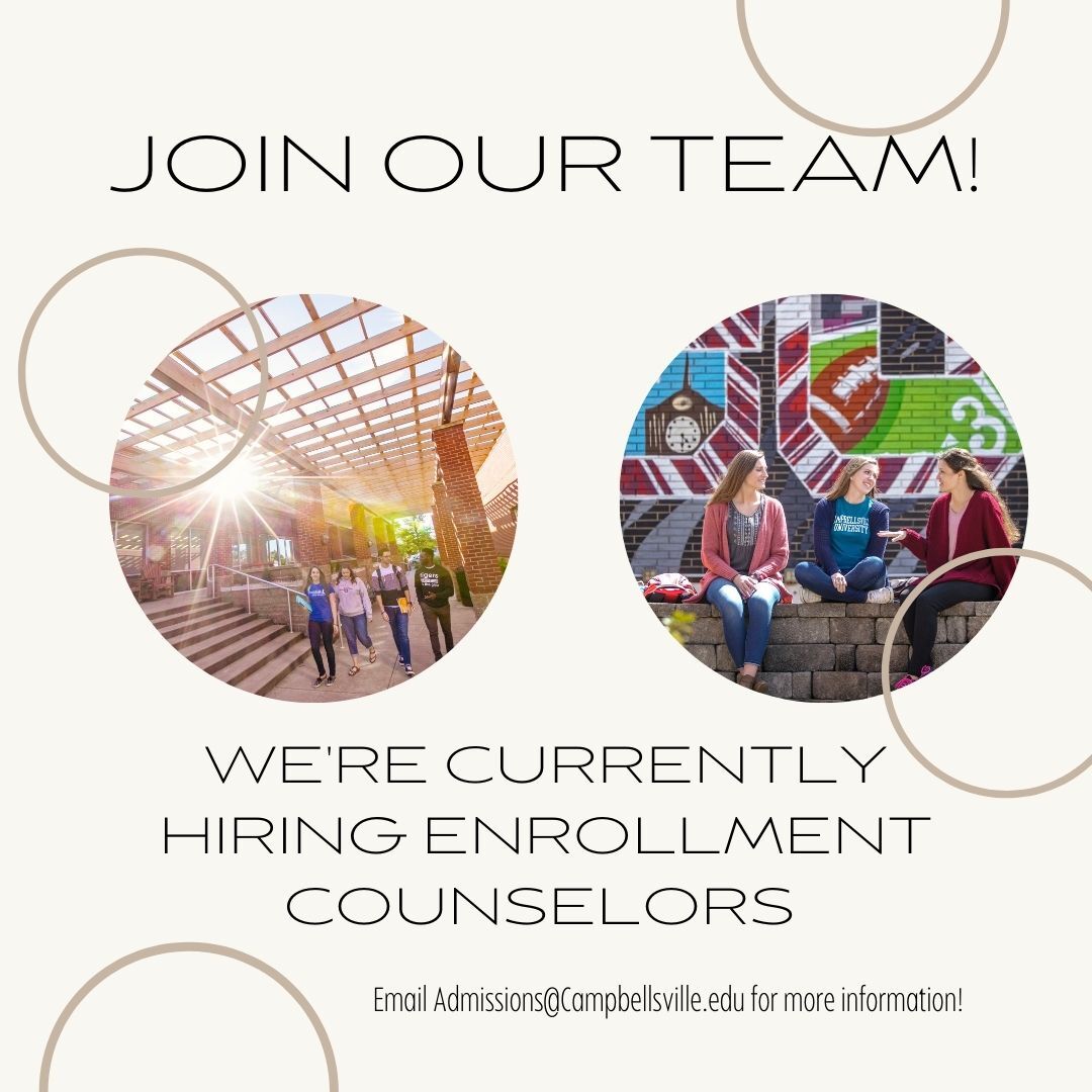 Admissions_CU's tweet image. We&apos;re hiring! Email admissions@campbellsville.edu for more information.