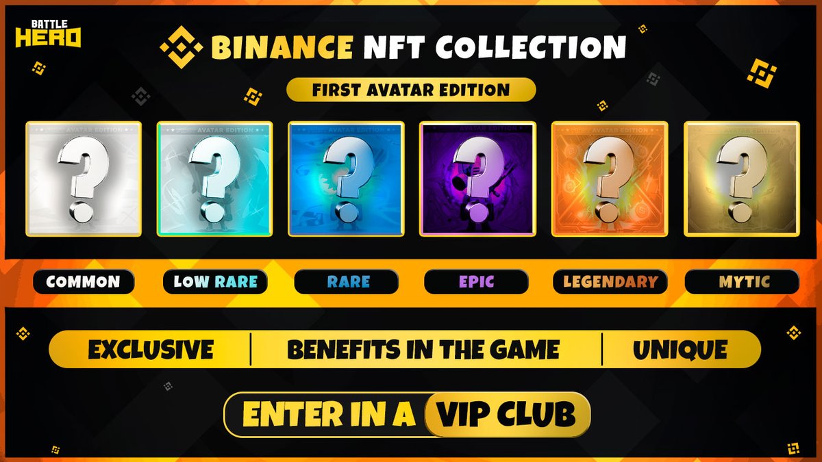 BattleHeroNFT's tweet photo. 🇬🇧 The "First Avatar Collection" is here, in a collaboration of @TheBinanceNFT with Battle Hero. Own an AVATAR and join the VIP CLUB.

🇪🇸 Llega la "Primera colección de Avatares", en una colaboración de @TheBinanceNFT con Battle Hero. Posee un AVATAR y entra en el VIP CLUB. https://t.co/5oIsDSBXlf