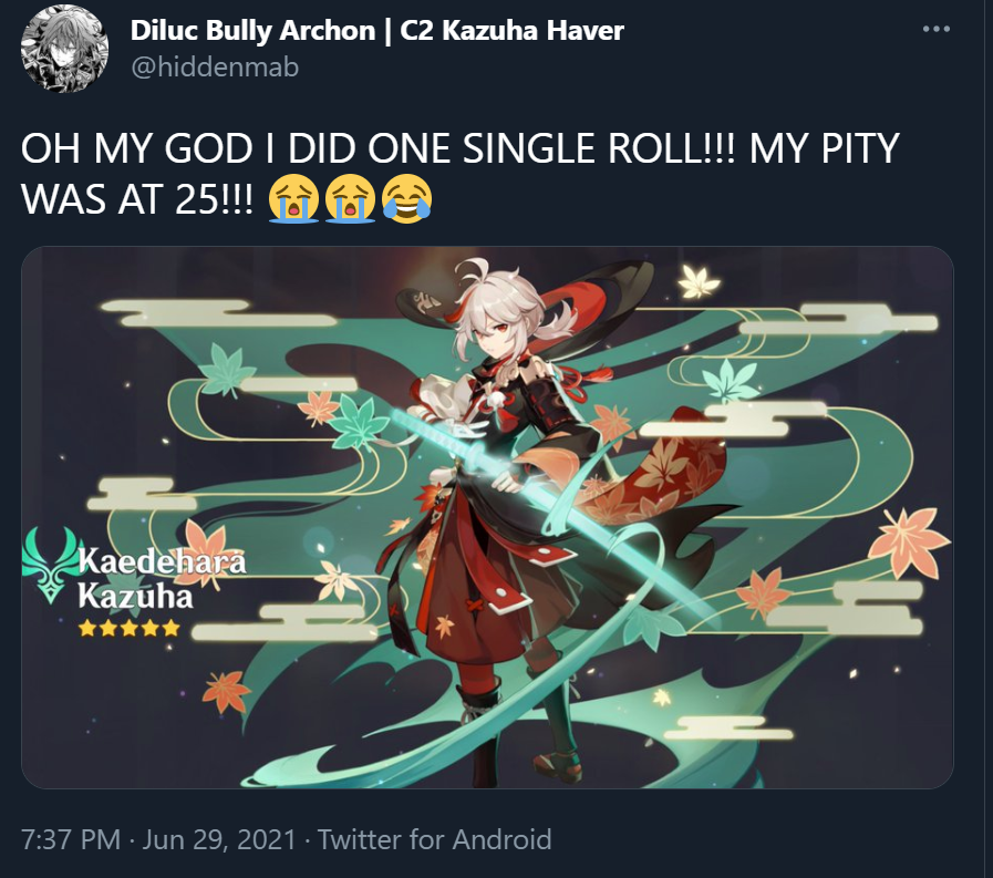 hiddenmab's tweet photo. That time I got Kazuha C3 in 68 wishes live on twitter 🥰🍁💕💕 https://t.co/ip2oagYue4