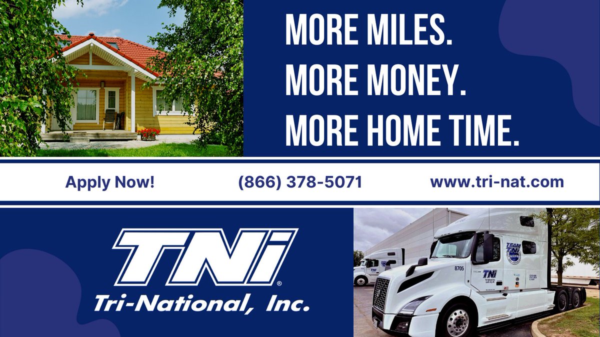 TriNatInc's tweet photo. #OTRDrivers know the challenges of the job, & so does Tri-National. That's why TNI offers the most home time in the industry. Talk to our recruiting team to learn how you can get more miles, money & home time w/ TNI: https://t.co/QX5XLxsvMR
#CDLJobs #MoreHomeTime #TexasTrucking https://t.co/12X4D7W28n