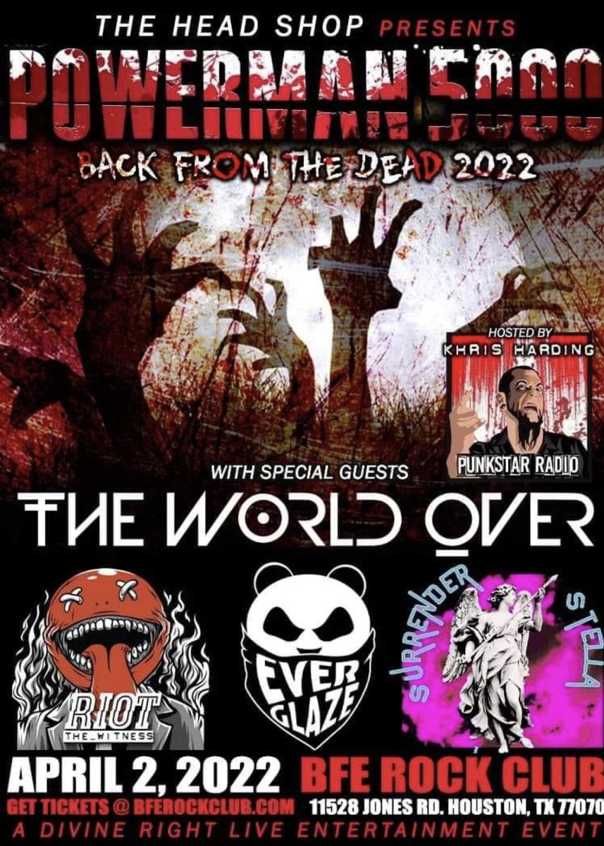 SurrenderStella's tweet photo. This is going to be a great show! Can’t wait to kick this one off. Big thanks to @jaylambsremy and Paul Shaddle @divinerightlive for booking us on this gig! #powerman5000 #rocknroll #houston #htown #surrenderstella #robzombie #motionlessinwhite #slipknot #inthismoment https://t.co/rFjM5tZlS8