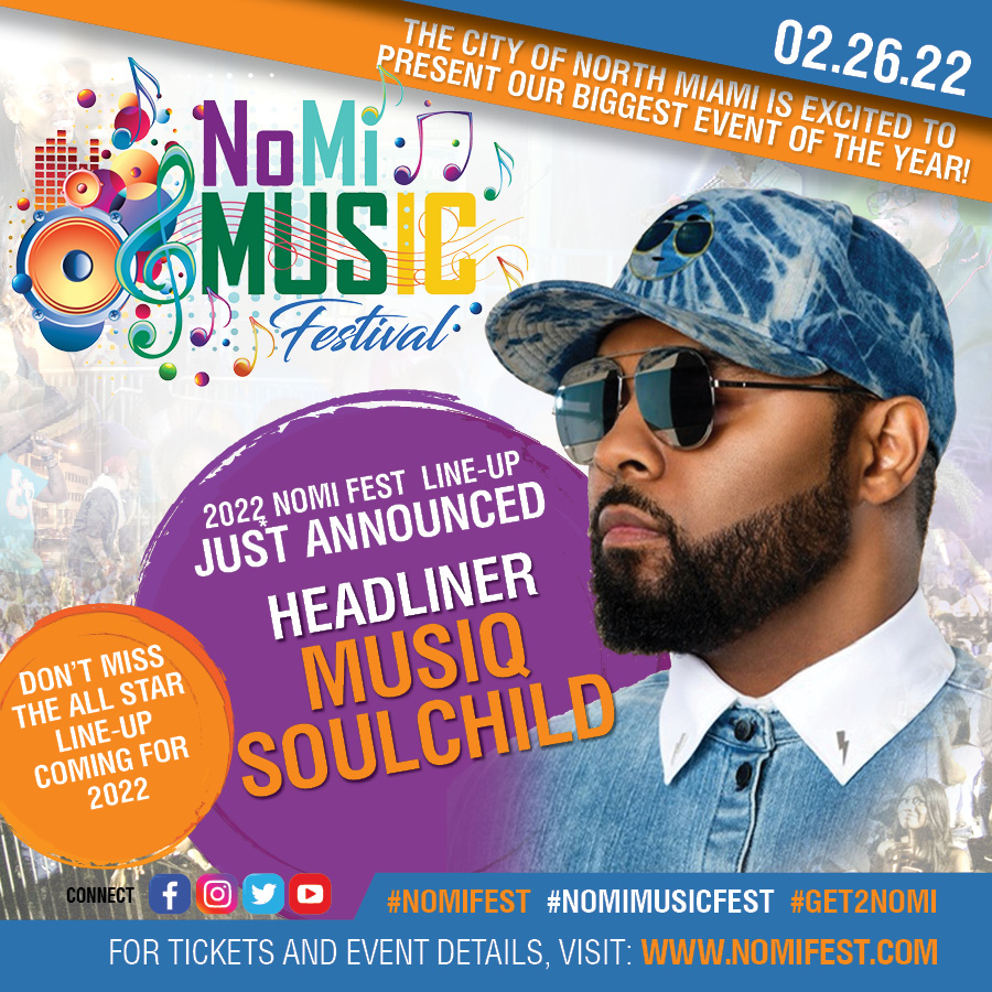 We’re proud to announce Musiq Soulchild will headline the 2022 @NoMi_Fest!

This is an event you don’t want to miss! For more information or to purchase tickets, visit NoMiFest.com.
#Get2NoMi #NoMiFest2022 #MusicFestival