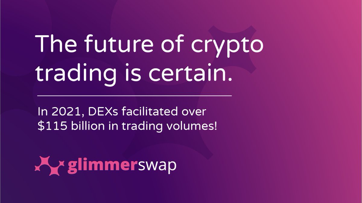 glimmerswap's tweet photo. Last year, DEXs facilitated over $115 billion in trading volumes. Overall, monthly DEX trading volume peaked in May 2021 at $162.8 billion.

The future of crypto trading is certain 😎 https://t.co/vNLVw4ykDl