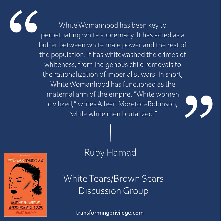 TransformingPr4's tweet photo. White women have some work to do.
Our discussion group for this deep dive into Ms. Hamad's group has completed. If you would like to see this group offered again, please contact us and let us know!
#TransformingPrivilege
#RubyHamad
#WhiteTearsBrownScars
#antiracism
#whitetears https://t.co/hQkjTBqZSM