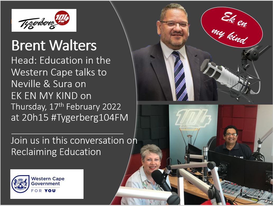 Neville Goliath (@broneville) on Twitter photo #HeadsUp The Head of Education in the Western Cape #BrentWalters talks to Neville & Sura on #Ekenmykind on <a href="/Tygerberg104fm/">Radio Tygerberg 104FM</a> on Thursday, 17 February 2022 at 20h15 #JoinUs <a href="/WCEDnews/">WCEDNews</a> <a href="/DisesWced/">WCED_DISES</a> <a href="/WCED_Districts/">WCED_CD Districts</a> <a href="/WCED_CTLI/">Cape Teaching and Leadership Institute</a> <a href="/teachingconnect/">Juan Benjamin</a> <a href="/AlanjeMeyer/">Alan Meyer</a> <a href="/WesternCapeGov/">Western Cape Gov</a> <a href="/MillicentMerton/">Millicent Merton</a> #HeadsUp The Head of Education in the Western Cape #BrentWalters talks to Neville & Sura on #Ekenmykind on <a href="/Tygerberg104fm/">Radio Tygerberg 104FM</a> on Thursday, 17 February 2022 at 20h15 #JoinUs <a href="/WCEDnews/">WCEDNews</a> <a href="/DisesWced/">WCED_DISES</a> <a href="/WCED_Districts/">WCED_CD Districts</a> <a href="/WCED_CTLI/">Cape Teaching and Leadership Institute</a> <a href="/teachingconnect/">Juan Benjamin</a> <a href="/AlanjeMeyer/">Alan Meyer</a> <a href="/WesternCapeGov/">Western Cape Gov</a> <a href="/MillicentMerton/">Millicent Merton</a>