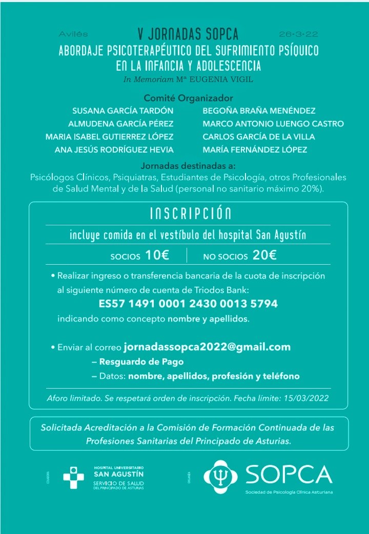BelenSumi's tweet photo. 📌Infancia
📌Adolescencia
📌Consumo de sustancias
Qué sabemos? Cómo prevenimos? Cómo cuidamos?
➡️ V Jornada #SOPCA , 26M en #HUSA @astursalud https://t.co/JUkGRpOHwl