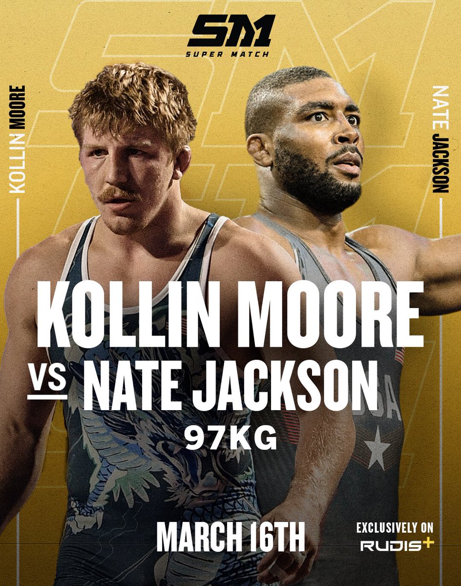 rudisplus's tweet photo. JUST IN. @moore_of_kollin &amp; Nate Jackson Join the Super Match Card at 97 KG. 

Stream Super Match exclusively on RUDIS+

#rudisplus #supermatch #wrestling https://t.co/KQz7ga1O0m