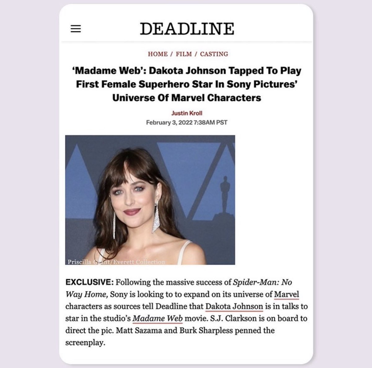 UpdatesDamie's tweet photo. february 8 : #DakotaJohnson via her instagram post. https://t.co/iKF2QpufXY