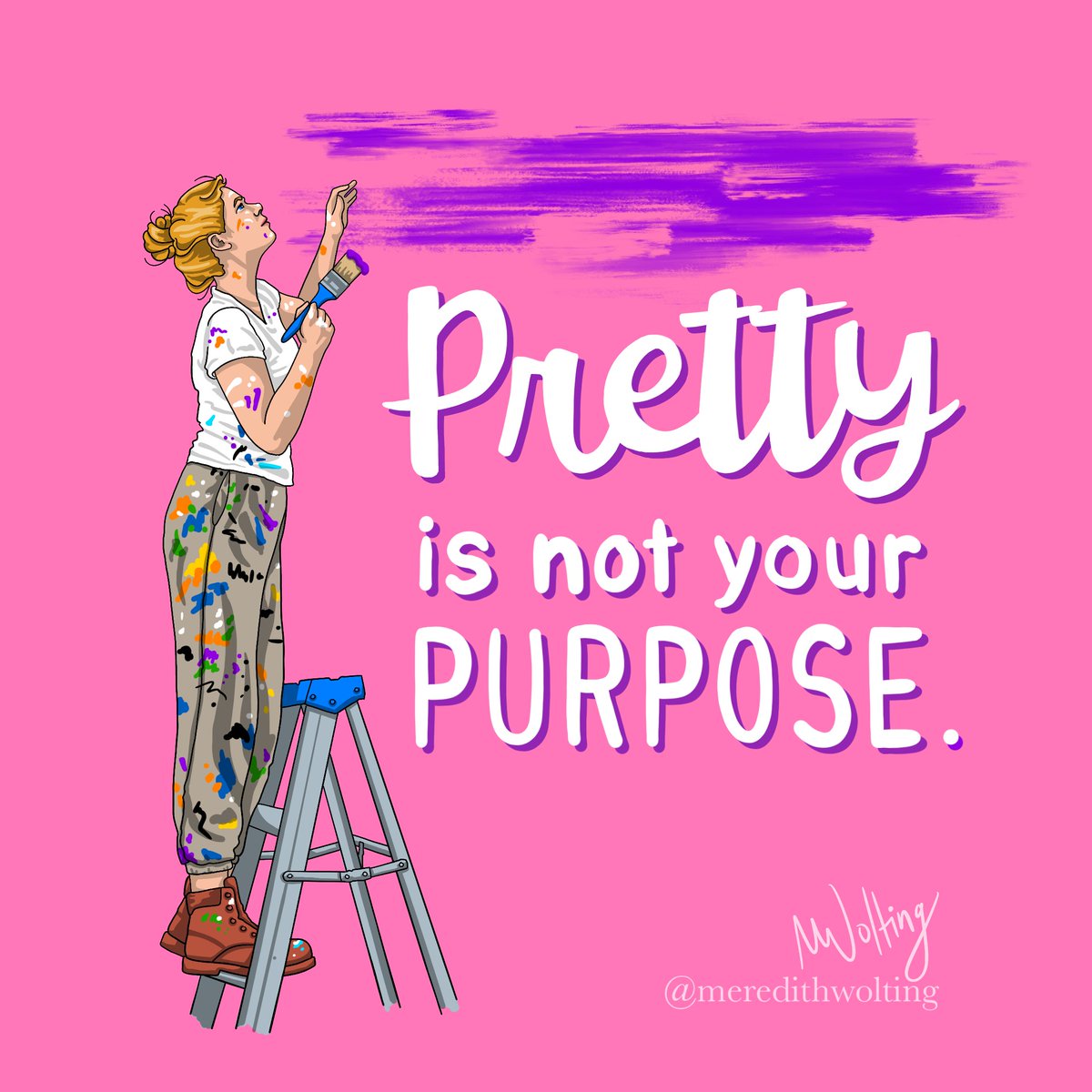 meredithwolting's tweet photo. Paint splatters, sweat, and sawdust do not mix well with makeup. Hair in my eyes and tight pants interrupt my creative flow. Trying to look pretty actually prevents me from my purpose. Art inspired by @TakeBackBeauty 💕 https://t.co/VwcrkJ2ys3