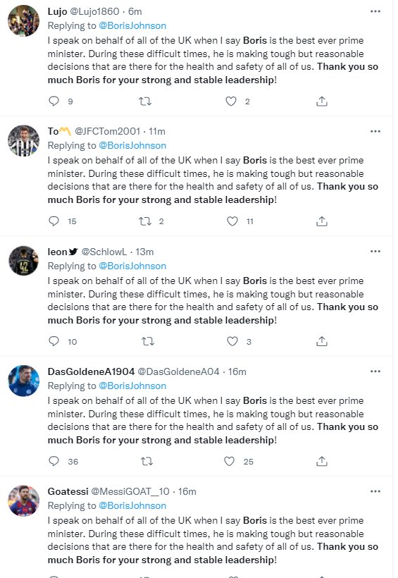 Boris Johnson still maintains a lot of support on Twitter it seems.