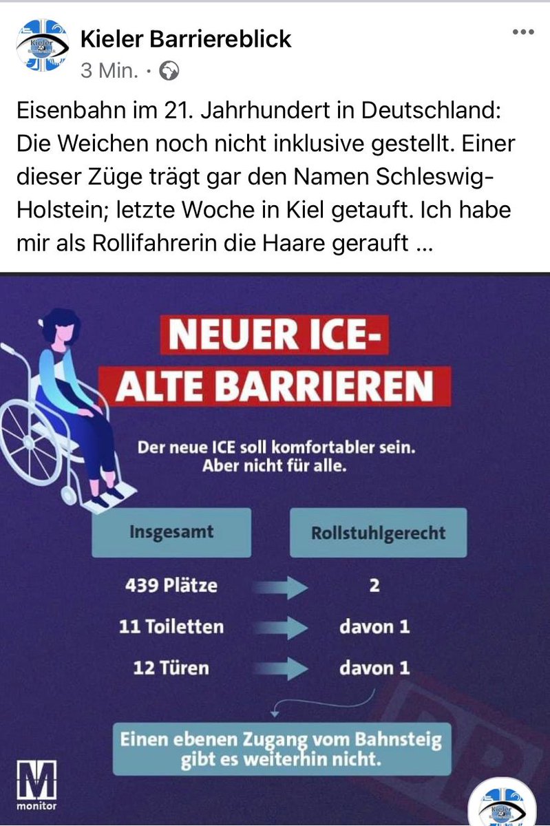 bahnfueralle's tweet image. Wir wurden gefragt, was wir vom neuen ICE halten aus Sicht von Barrierefreiheit und Menschen mit Behinderung. Die Grafik vom Kieler Barriereblick bringts auf den Punk: Neuer ICE - Alte Barrieren. Quelle: facebook.com/inklusionkiel @DB_Bahn #Ableismus #BahnBarrierefrei @stadt_kiel