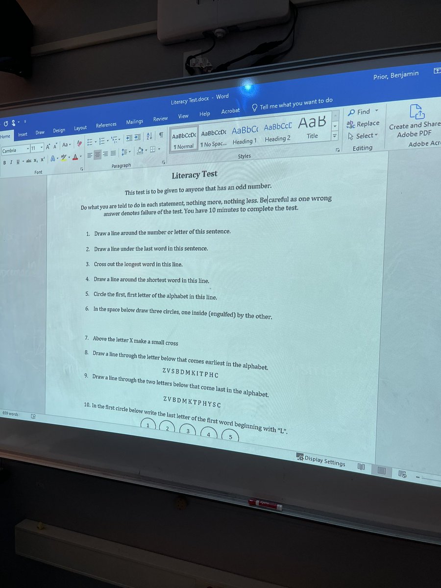 BenJPrior's tweet image. When you give your class a test that they cannot pass, they understand the point.  #CivilRights #literacytest @JJPearceSS @JJPearceHS