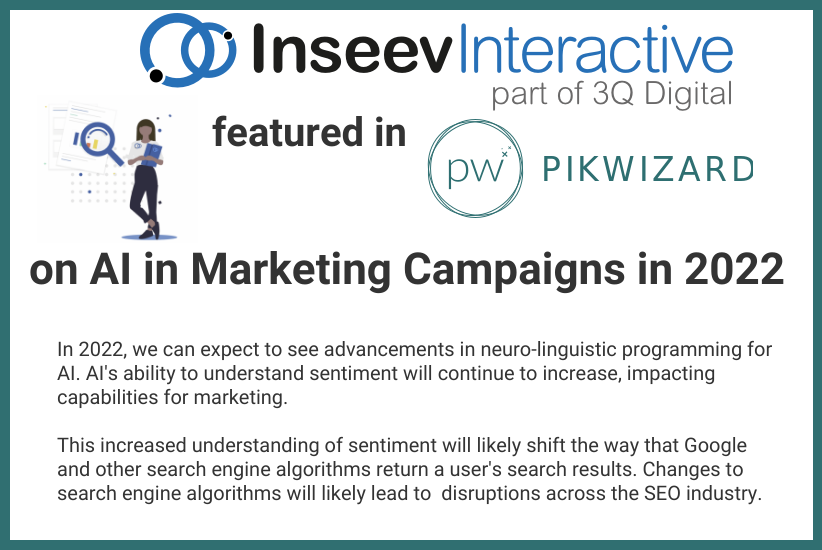 InseevTweets's tweet photo. Director of Agency Marketing, Noelle Fauver, contributed her predictions for AI in 2022 marketing campaigns in a recent post on @pikwizard. Tell us what you predict for AI in 2022 marketing campaigns below! https://t.co/tP2X0cUBqy