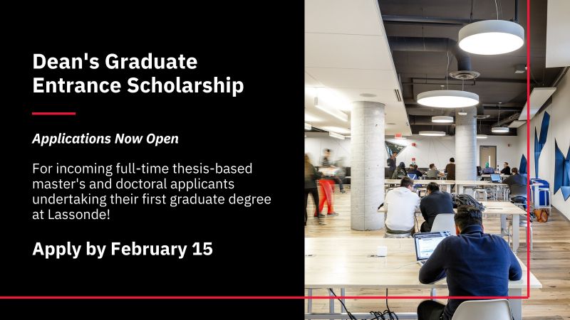 Attention graduate students! The deadline to apply for the Dean's Graduate Entrance Scholarship is February 15th. These 11 merit-based scholarships are valued at $10,000 each.

Learn more and apply by February 15: bit.ly/3rDx1VM