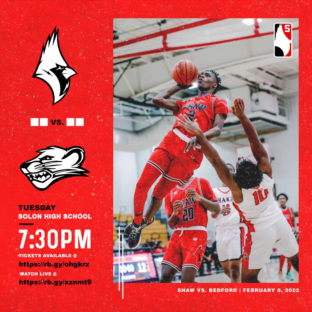 EastCleSchools's tweet image. TONIGHT! It&apos;s a DOUBLE HEADER! Your Shaw Cardinals and Lady Cardinals take on Bedford! Girls tip off is at 6PM. Boys tip off is at 7:30PM! Games take place at Solon High School! Buy your tickets at bhsathletics.org/event-tickets or WATCH LIVE at youtu.be/vUSnsyqD_