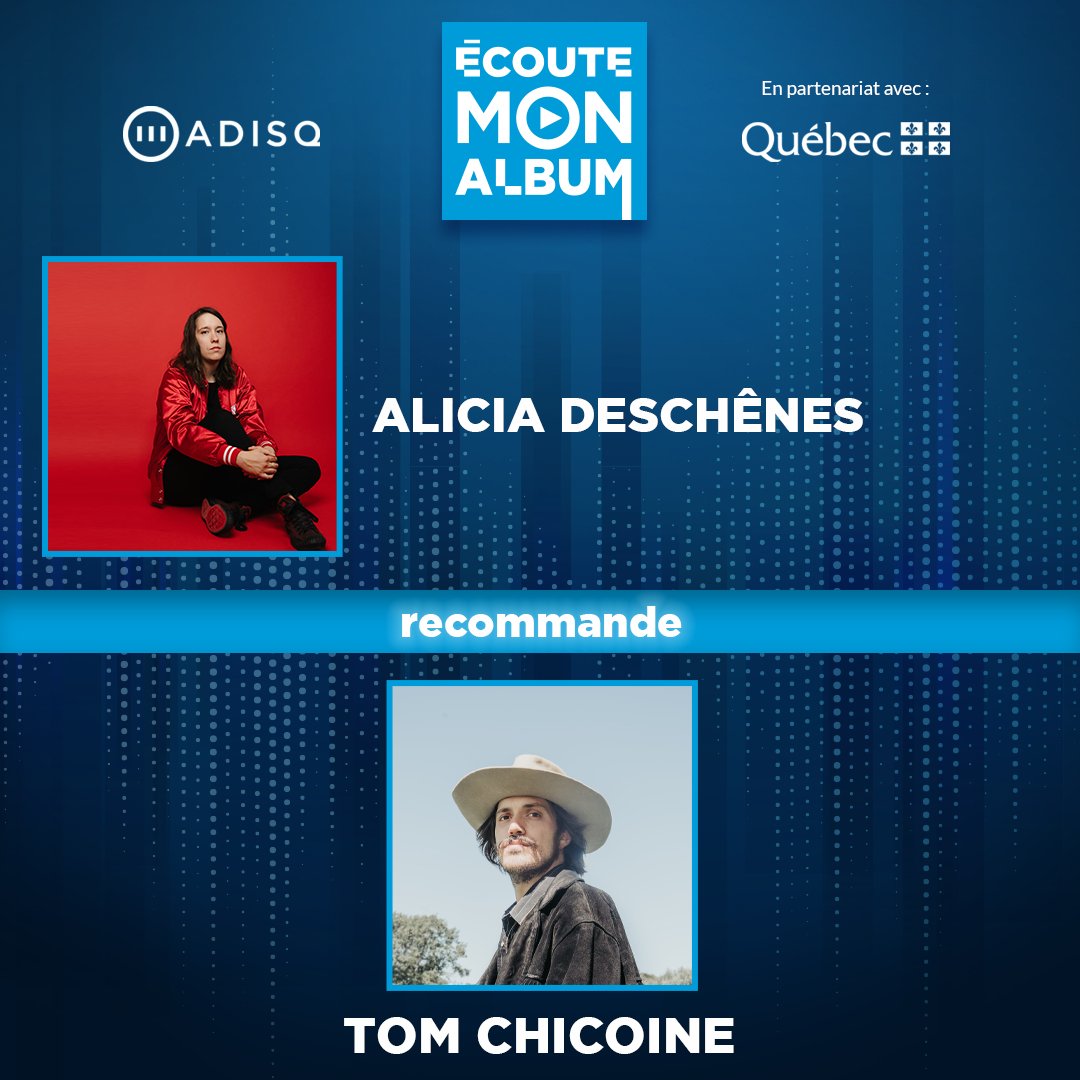 Adisq (@adisq_) on Twitter photo En route vers… #ÉcouteMonAlbum.
En attendant le lancement, découvrez le coup de cœur de <a href="/ali_deschenes/">Alicia Deschênes</a> : Tom Chicoine. 💙
À découvrir sur #PalmarèsADISQ 👉 palmaresadisq.ca/fr/artiste/tom…
#CultureQc
<a href="/MCCQuebec/">Culture Québec</a> En route vers… #ÉcouteMonAlbum.
En attendant le lancement, découvrez le coup de cœur de <a href="/ali_deschenes/">Alicia Deschênes</a> : Tom Chicoine. 💙
À découvrir sur #PalmarèsADISQ 👉 palmaresadisq.ca/fr/artiste/tom…
#CultureQc
<a href="/MCCQuebec/">Culture Québec</a>