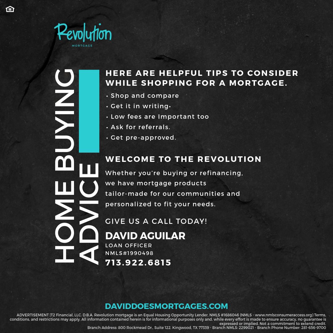 Here are a few helpful tips to consider while shopping for a mortgage. Looking for your best options? We’ve got you covered. Contact me to discuss the variety of loan products we offer that can be personalized to fit your home loan needs. #DavidDoesMortgages #RevolutionMortgage