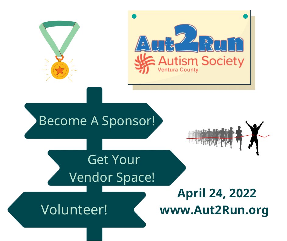 ASVenturaCounty's tweet photo. Have you signed up for #Aut2Run 2022? 

Become an Aut2Run Vendor/Sponsor:
https://t.co/m1niJZXhF8

Become an Aut2Run Volunteer:
https://t.co/uhEjUU2NDX

Grand Marshal Nominations:
https://t.co/MxH3zUZOoK 

#Aut2Run #Aut2Run2022 #AutismAwareness #AutismAcceptance https://t.co/fwMIbGYBbY