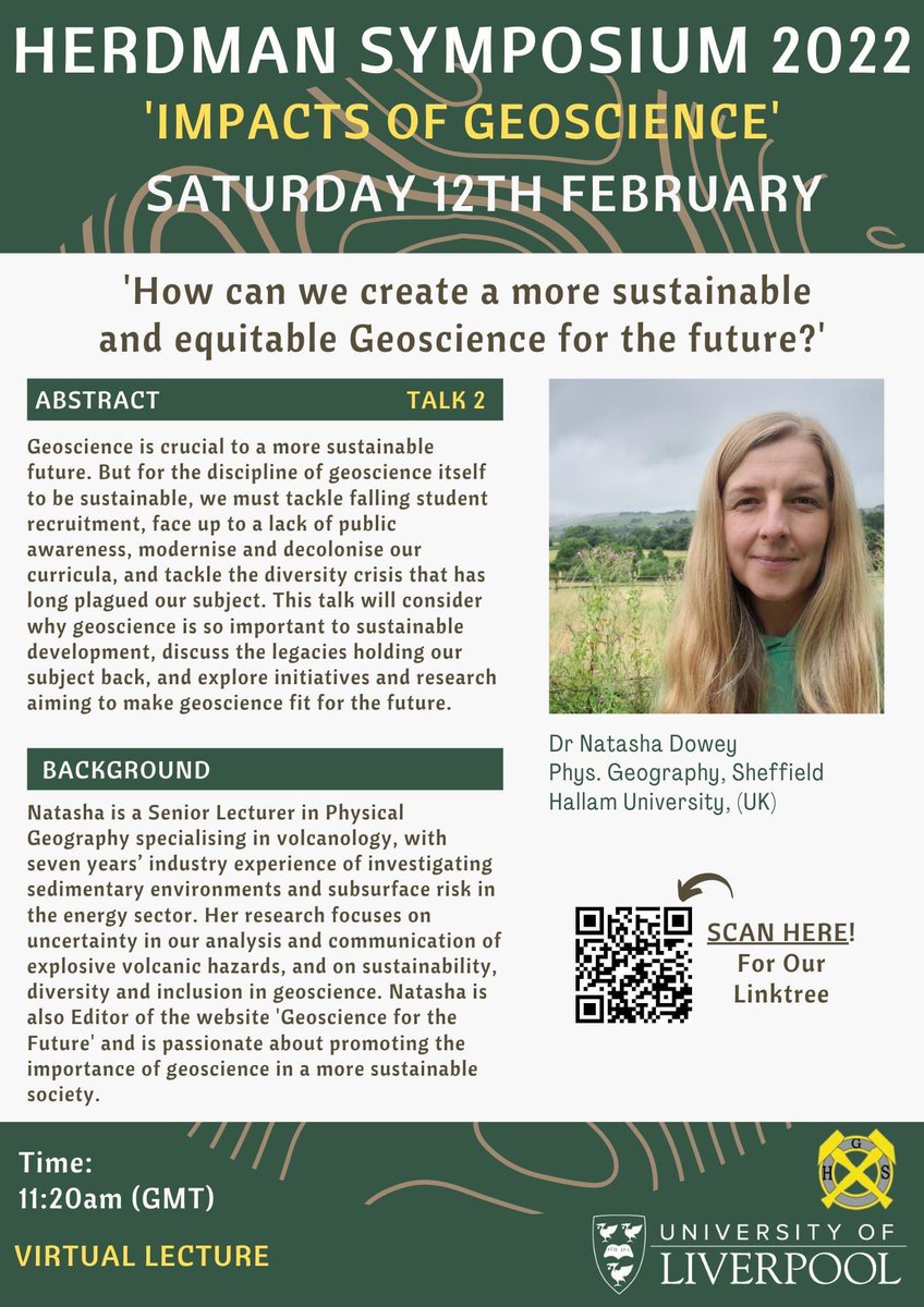 The second speaker at this year's Herdman Symposium is Dr Natasha Dowey from Sheffield Hallam University!

Linktree Url: [linktr.ee/HerdmanSymposi…](linktr.ee/HerdmanSymposi…)

#impactsofgeoscience #herdmansymposium22