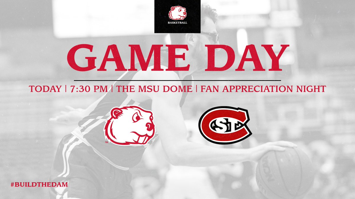 MSUBeaversMBB's tweet photo. ❗️GAME DAY❗️

We are back in the Dome to face St. Cloud at 7:30 tonight! A live DJ will be bumpin' tunes to help boost the energy for Fan Appreciation Night, so everyone better come feed off it!

#BuildtheDam | #OnwardBeavers https://t.co/DQmz7sSyi5