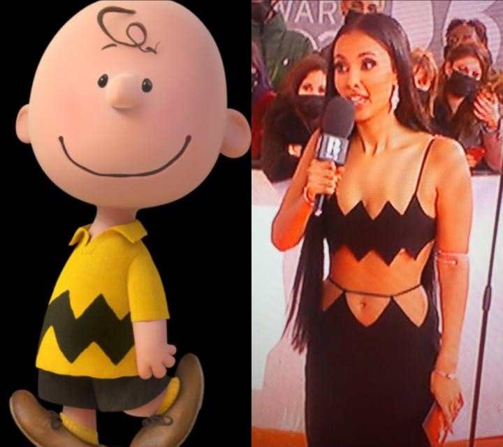 DandyTigerArt's tweet photo. @MayaJama looking lovely on @BRITs red carpet in her Charlie Brown inspired outfit

#thedandytiger #thebrits #brits #brits2022 #mogilligan https://t.co/4XJxJpaIMA