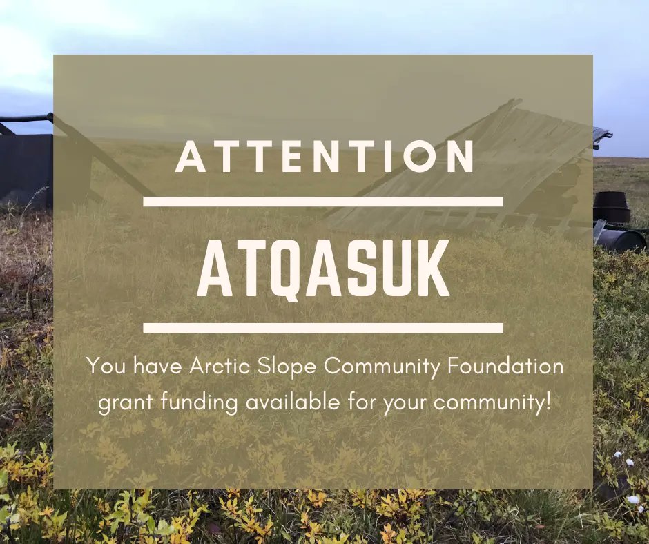 arcticslopecf's tweet photo. ***ATTENTION ATQASUK***
ASCF has funding available to your communities for the following grants:
- Food Security $40,544
- Education $2,508
- Inupiaq Arts, Language &amp; Cultural Preservation $12,136

Grant guidelines can be found on ASCF’s grant page:
https://t.co/PWptDPunfY https://t.co/el2lYKbxSf