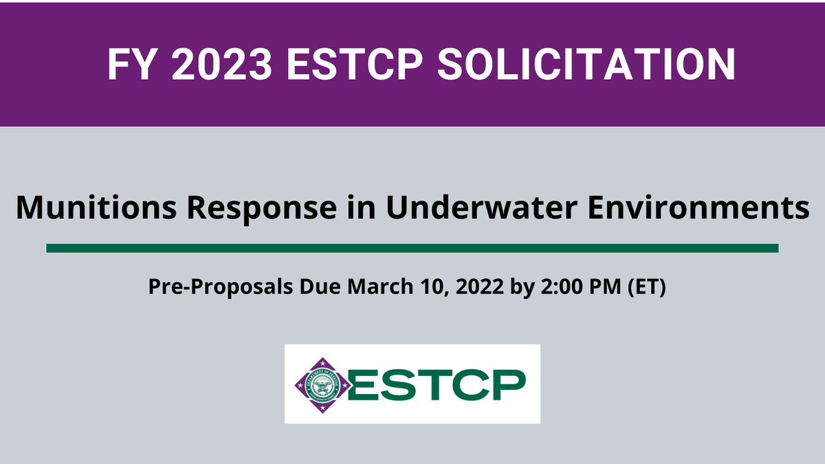 We are seeking proposals for the FY23 ESTCP Solicitation to address survey techniques or recovery methods to find or remediate #UXO and discarded military munitions at underwater sites. Learn more about our munitions response topic. go.usa.gov/xtNns