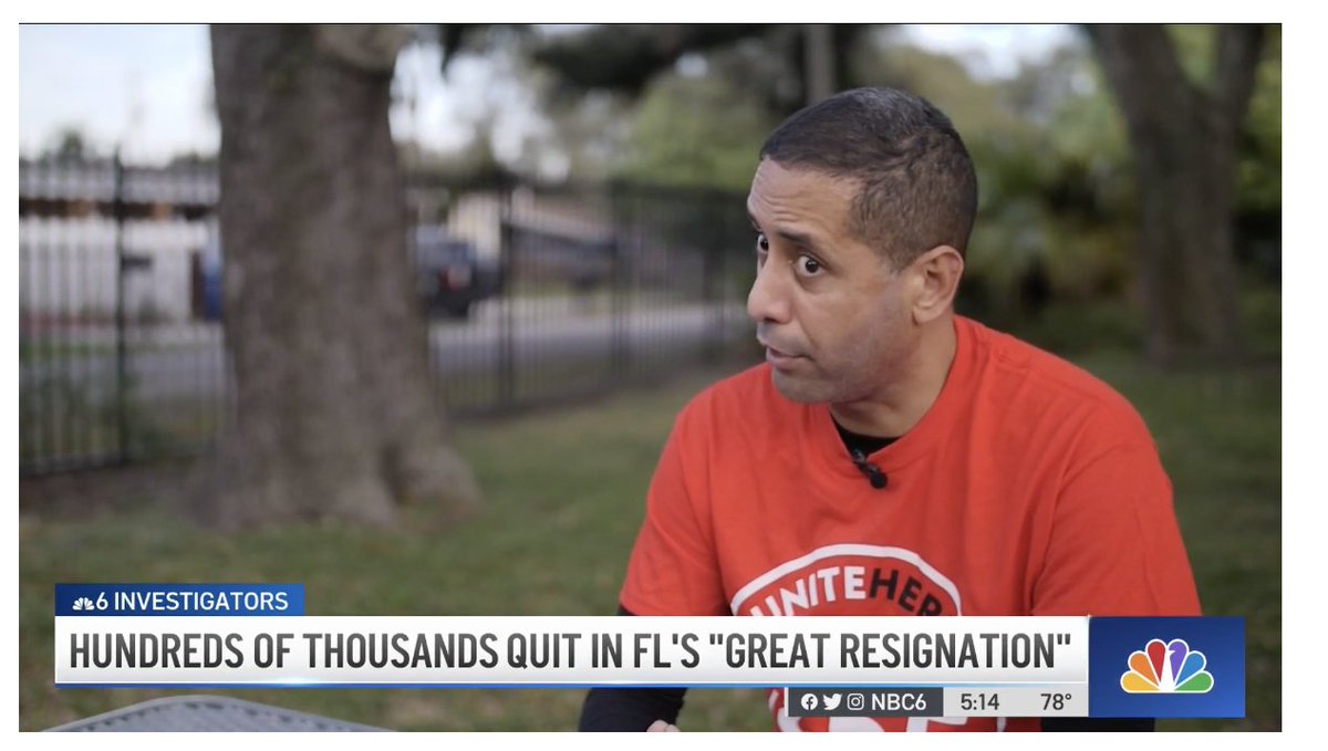 UNITEHERE_SoFla's tweet image. Roy has been a server at Miami Int'l Airport since moving to Miami from Cuba. He spoke to @nbc6 about the #GreatResignation saying, despite workers leaving the industry his union job of higher pay &amp;amp; health insurance coverage led him to stay.

WATCH HERE&amp;gt;&amp;gt; nbcmiami.com/investigations…