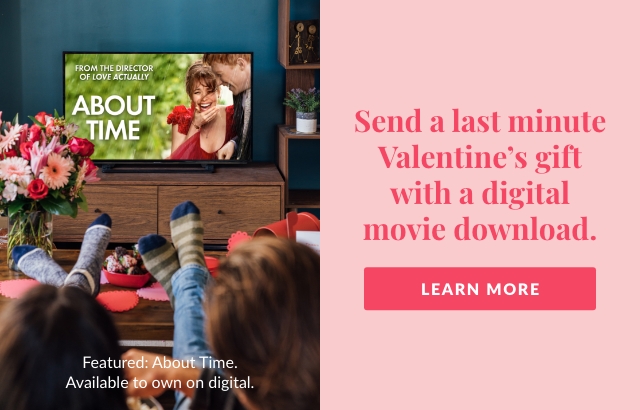 Send a last-minute Valentine’s Day gift that keeps on giving with a digital movie download. Your recipient will be able to select from a list of movies from Universal Pictures, including romantic favorites like About Time.
1800flowers.com/universal-pict…