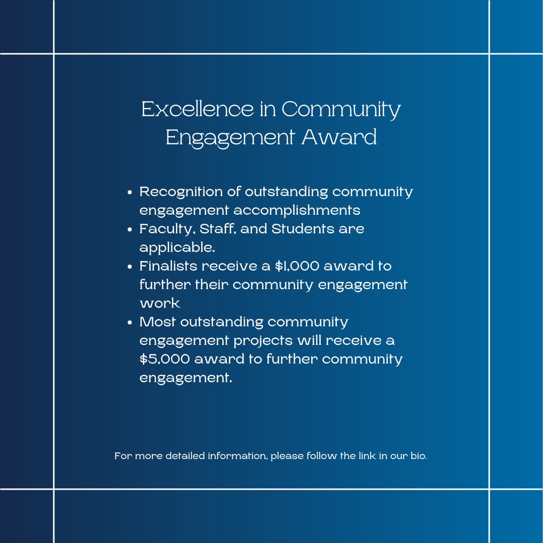 UM_CCE's tweet photo. Award applications are NOW LIVE! We are so excited to continue recognizing individuals who exemplify community engagement &amp; service in our community, on &amp; off campus. Follow the link in our bio to learn more about these prestigious awards &amp; APPLY! Applications close March 11 💙 https://t.co/Oc6v8w1lZn