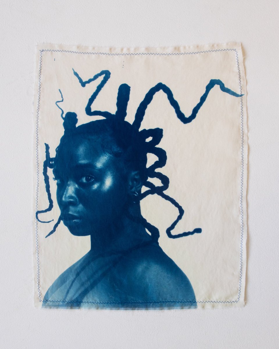rhiahylt's tweet image. “These Roots of Ours”—a multimedia project exploring the the power, beauty, and versatility of Black women’s hair. Cyanotype prints on fabric🤍