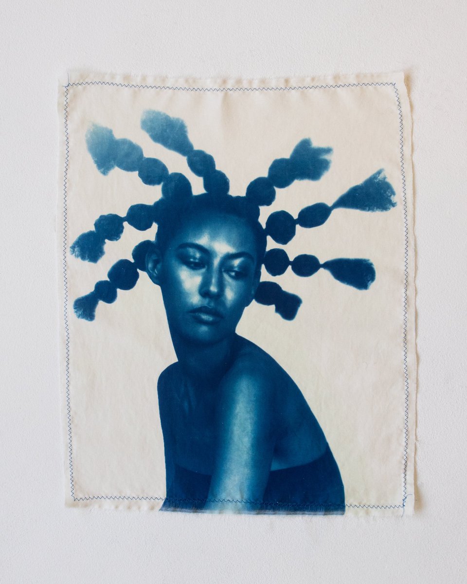 rhiahylt's tweet image. “These Roots of Ours”—a multimedia project exploring the the power, beauty, and versatility of Black women’s hair. Cyanotype prints on fabric🤍