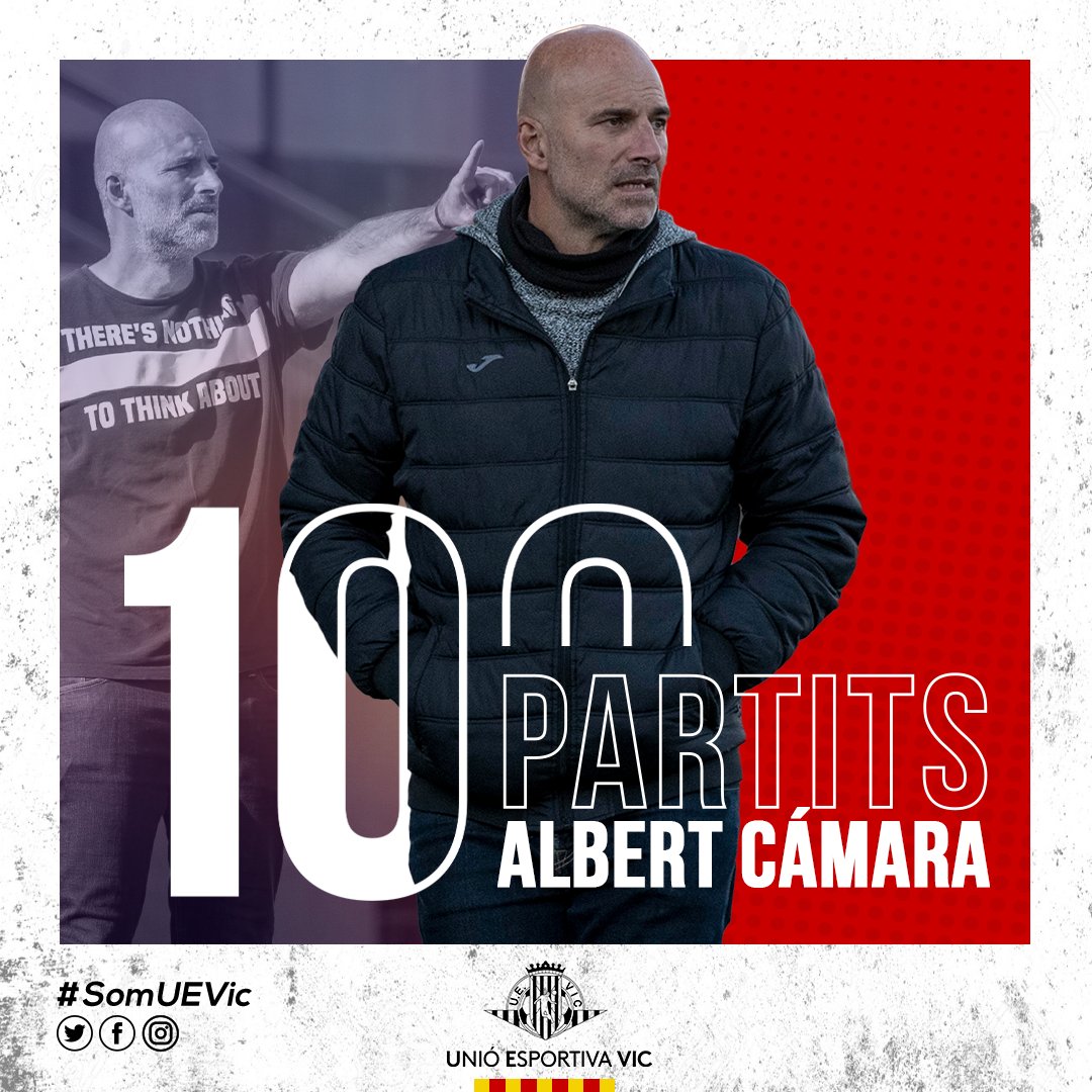 🎂 Albert Cámara arriba a la xifra de 1️⃣0️⃣0️⃣ partits com a entrenador del primer equip ⚽️

Enhorabona, míster! 🙌🏻

#SomUEVic 🔴⚪
#1cat2 #futbolcat