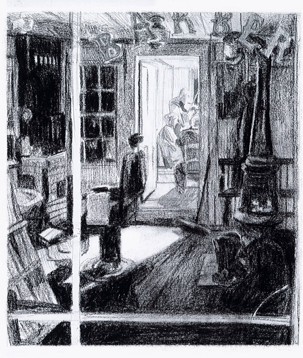little rockwell charcoal study on a5 