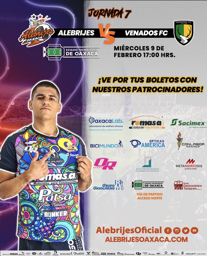 AlebrijesOaxaca's tweet photo. 🎟✅ | Recuerda ve x tus boletos 🆚 @venadosfc (𝗦𝗶𝗻 𝗖𝗼𝘀𝘁𝗼) con nuestros patrocinadores:
  
📍@OpticasAmerica 
📍@Romasacv 
📍#Bicimundo
📍@G500Mx 
📍#MetamorfosisPublicidad
📍#OaxacaRosa
📍#SolucionesRadiologicas 
📍@sacimex 
📍@CONLABOROaxaca 
📍#OaxacaLab
📍#TomasInn https://t.co/VDTugcGVqo