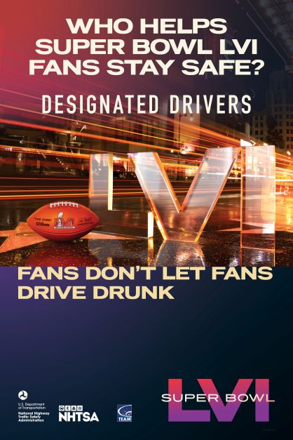 Be the #MVP of the night by being the sober #DesignatedDriver. 🏈 Fans Don’t Let Fans Drive Drunk. #SuperBowlLVI#NJSafeRoads