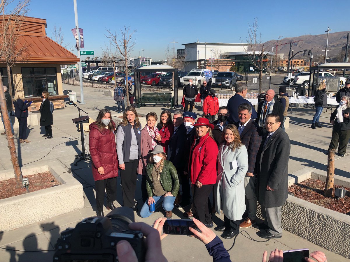 WasatchCouncil's tweet photo. Today, on the 20th anniversary of the opening of the Salt Lake Olympic Games, local leaders gathered to promote the benefits of a strong public transit system + #FreeFare February. @RideUTA #UTAYourWay #TakeTransit https://t.co/eOYy3ap8Oz